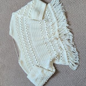 LOU & GREY Fringe Stitch Crochet Cropped SWEATER  L